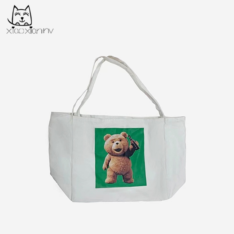 Túi Đeo Vai Vải Canvas Kích Thước Lớn Phong Cách Hàn Quốc 2021 Cho Nữ