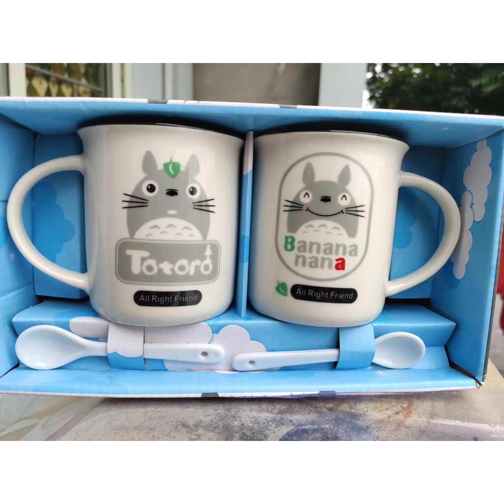 Set 2 chiếc ly, cốc sứ hình totoro kute kèm hộp, thìa