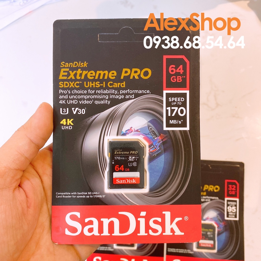 Thẻ Nhớ SDXC SanDisk Extreme Pro U3 V30 170M/s 95M/s/ 128Gb/ 64Gb/ 32Gb