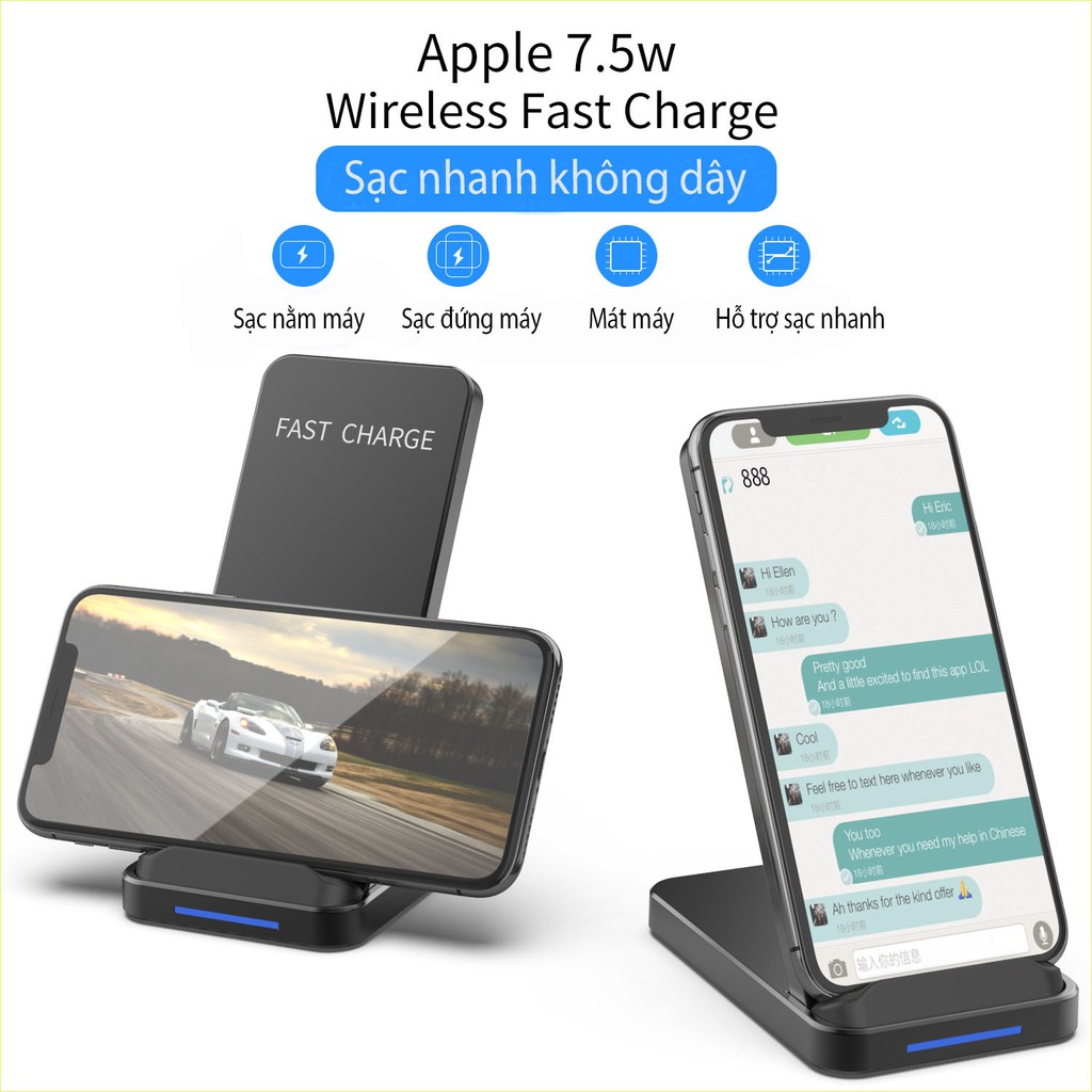 Sạc điện thoại không dây,hỗ trợ sạc nhanh- cho Apple iPhone 8/ iPhone X/ XS Max/ip11/12 Samsung S8/ S9/ Note