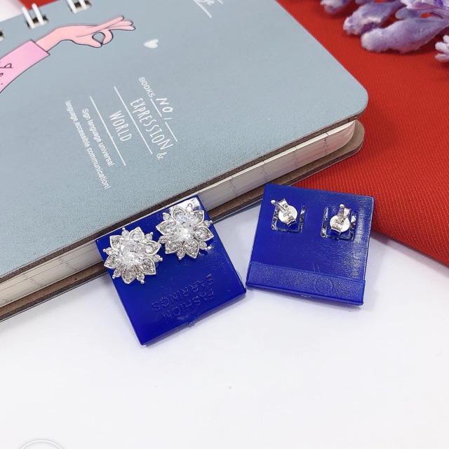 KHUYÊN TAI HOA MẶT ĐÁ CAO CẤP - KHUYÊN TAI BẠC S925 HÀNG LÀM KĨ