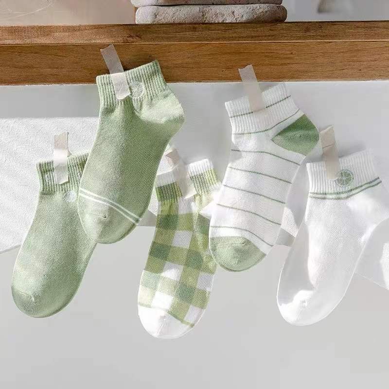 Tất cổ cao, vớ cổ ngắn nữ họa tiết quả chanh màu xanh chất cotton phong cách Hàn Quốc