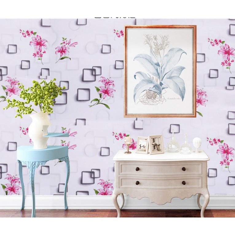 Cuộn 10m giấy dán tường ô vuông hoa ly khổ rộng 45cm