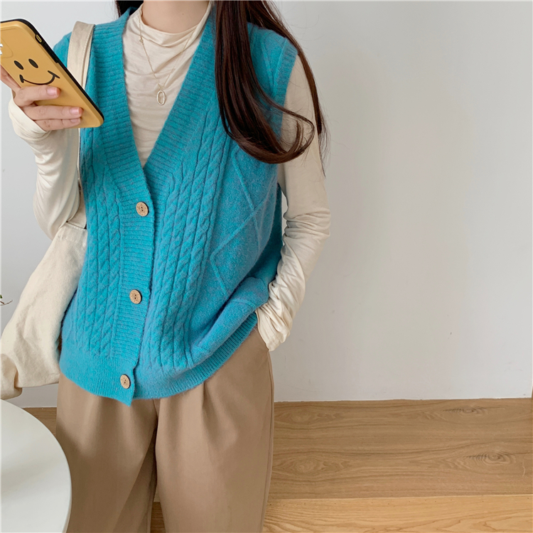Áo Khoác Len Không Tay Cổ Chữ V Form Rộng Màu Trơn Phong Cách Trẻ Trung | BigBuy360 - bigbuy360.vn