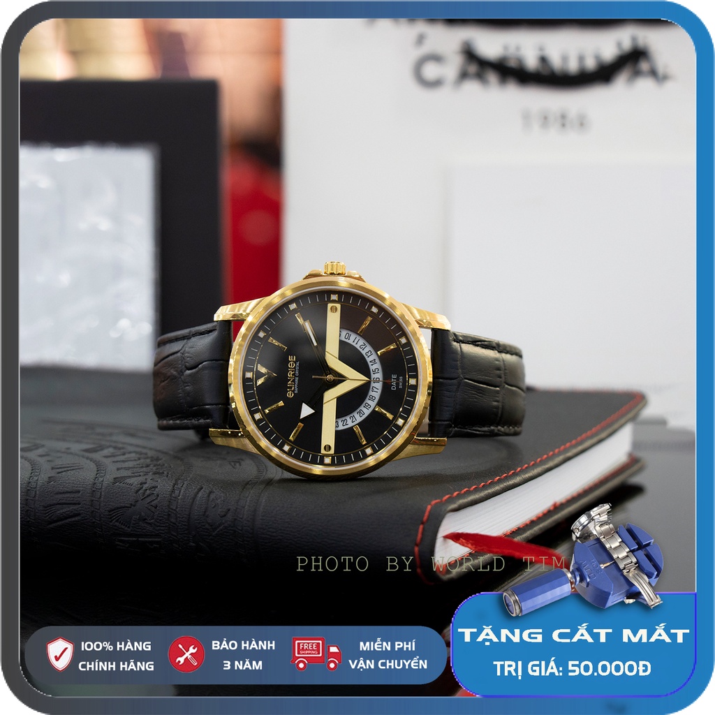 Đồng hồ nam Sunrise dây da DM1116swa chính hãng full box , Mặt kính sapphire chống xước, chống nước, bảo hành 3 năm