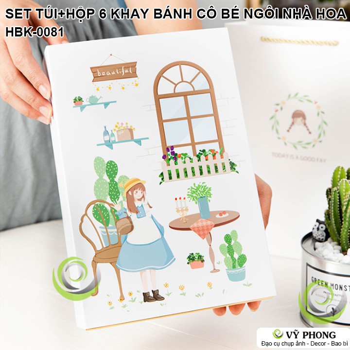 SET TÚI+HỘP 6 NGĂN BÁNH ĐỰNG BÁNH KẸO HÌNH CÔ BÉ CÙNG NGÔI NHÀ HOA CÂY MỘNG MƠ ĐỰNG BÁNH TRỨNG BÁNH TRUNG THU HBK-0081