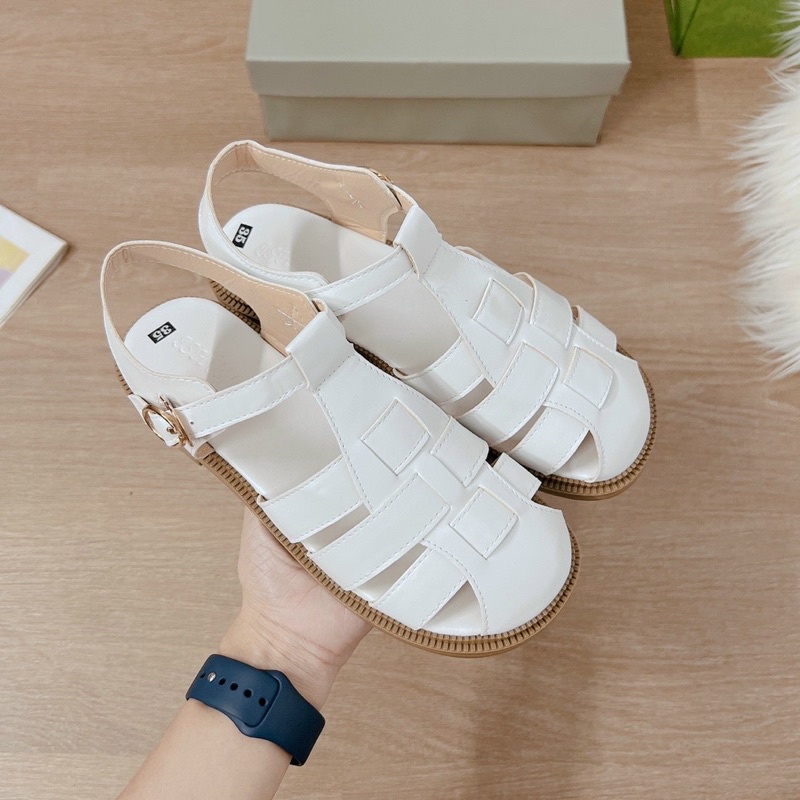 Dép sandal rọ 3 màu đen, trắng, kem hottrend 2022