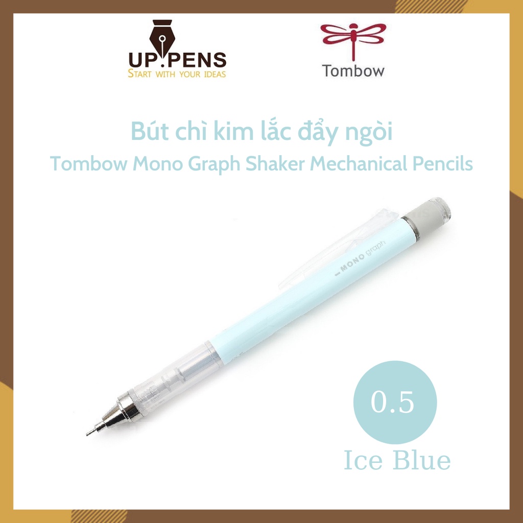 Bút chì bấm kim lắc đẩy ngòi Tombow Mono Graph Shaker Mechanical Pencil – 0.5mm – Vỏ xanh dương pastel (Ice Blue)