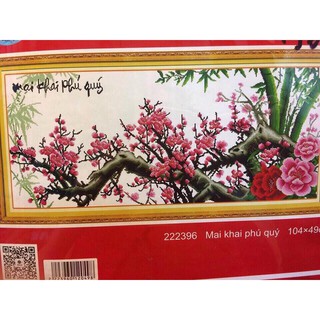 Tranh thêu chữ thập mai khai phú quý 222396-104x49cm