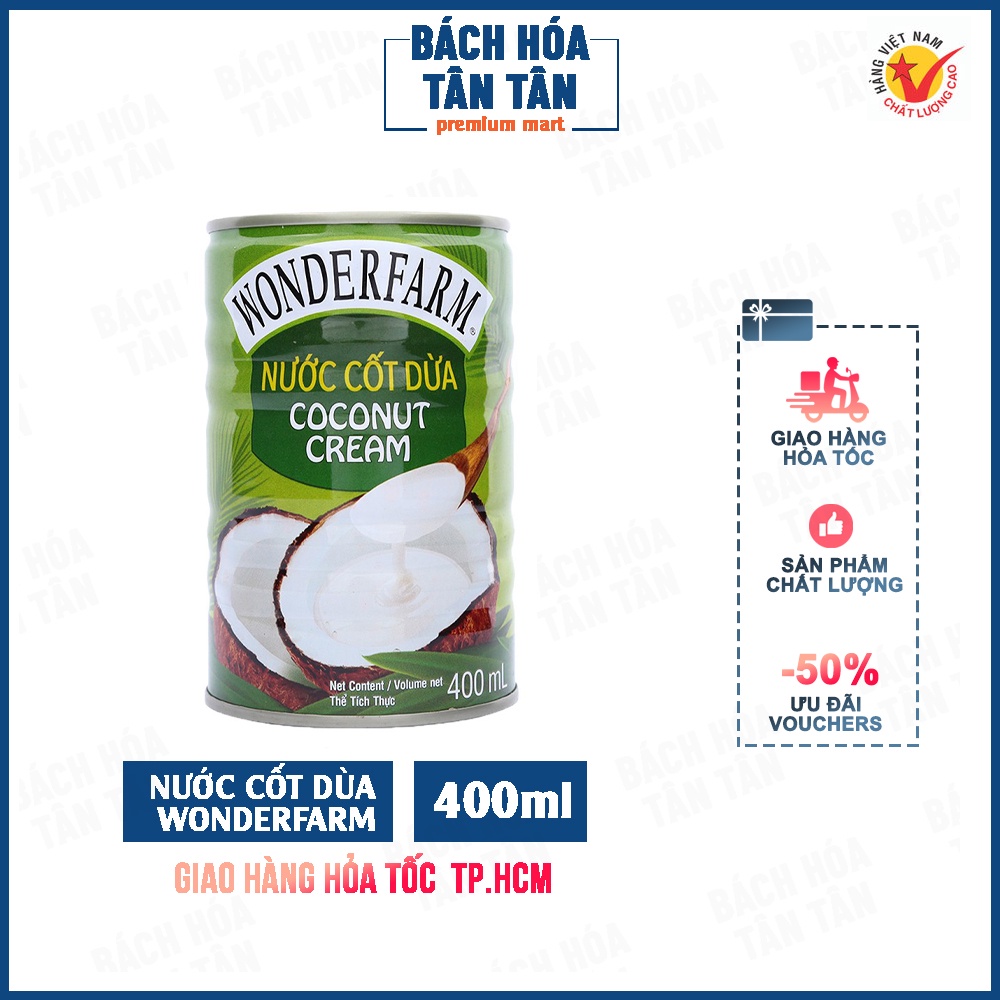 Nước cốt dừa Wonderfarm, vị béo thơm ngon, lon 400ml