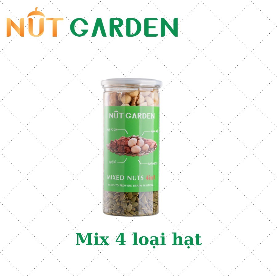 Hỗn Hợp Mix 4 Loại Hạt Siêu Dinh Dưỡng NUT GARDEN - Macca, Óc Chó, Hạnh Nhân, Bí Xanh - 500gr