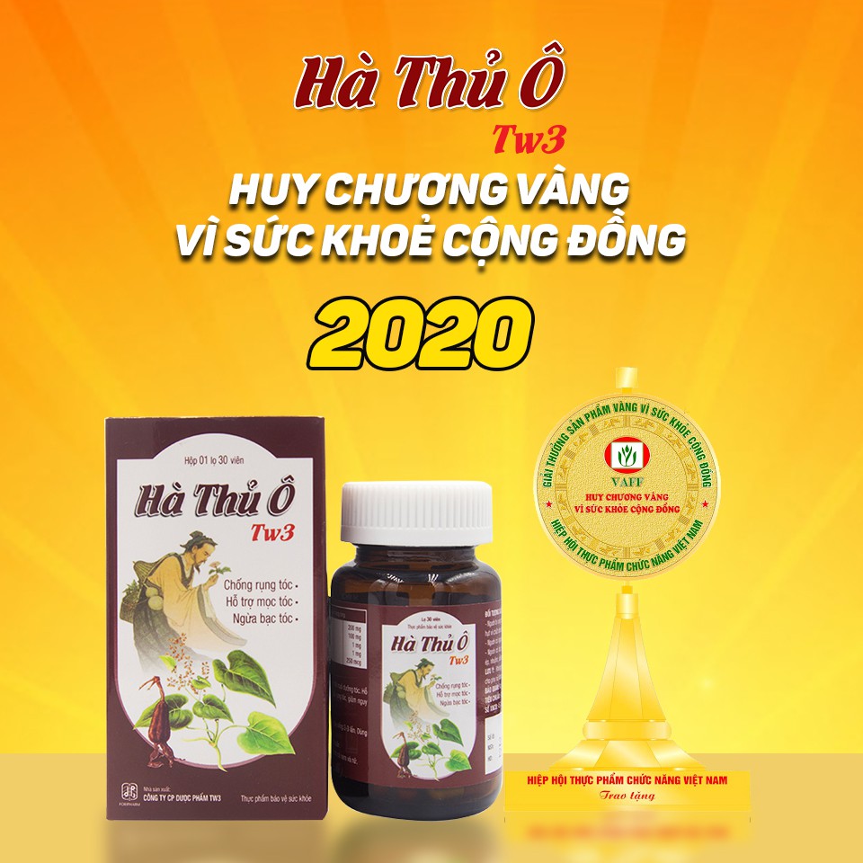 Viên uống HÀ THỦ Ô TW3 - Hỗ trợ giảm nguy cơ tóc bạc sớm, ngăn rụng tóc HungViet Pharma lọ 60v