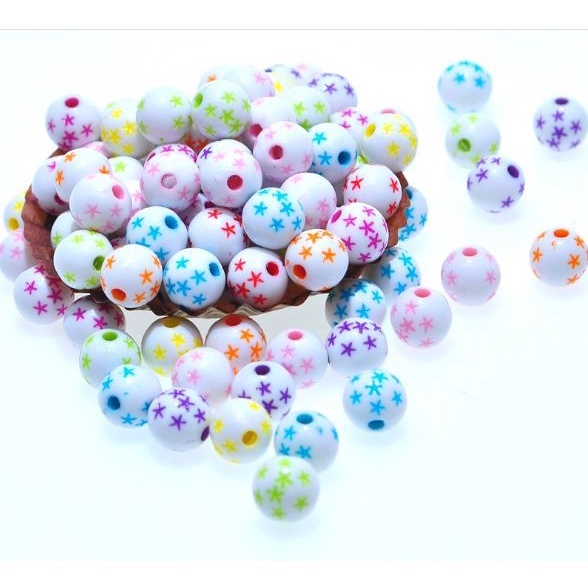 gói 10-25-50gam hạt nhựa tròn 8mm khắc ngôi sao làm đồ chơi, trang trí thủ công