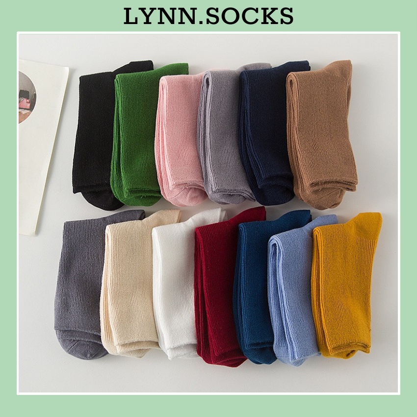 Vớ cổ cao trơn nam nữ chun nhún hàn quốc basic tất dài cotton thời trang đẹp LYNN VC012