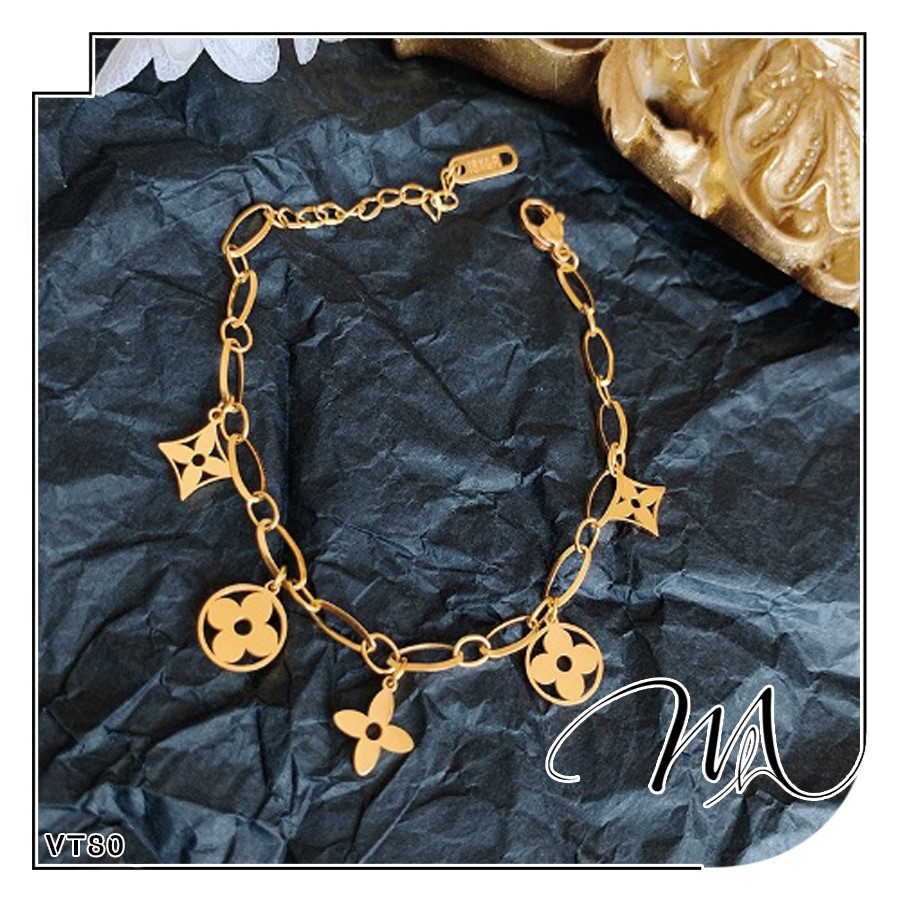 Lắc tay nữ bạc Titan xích cá tính họa tiết hoa rỗng - Măng’s House VT80