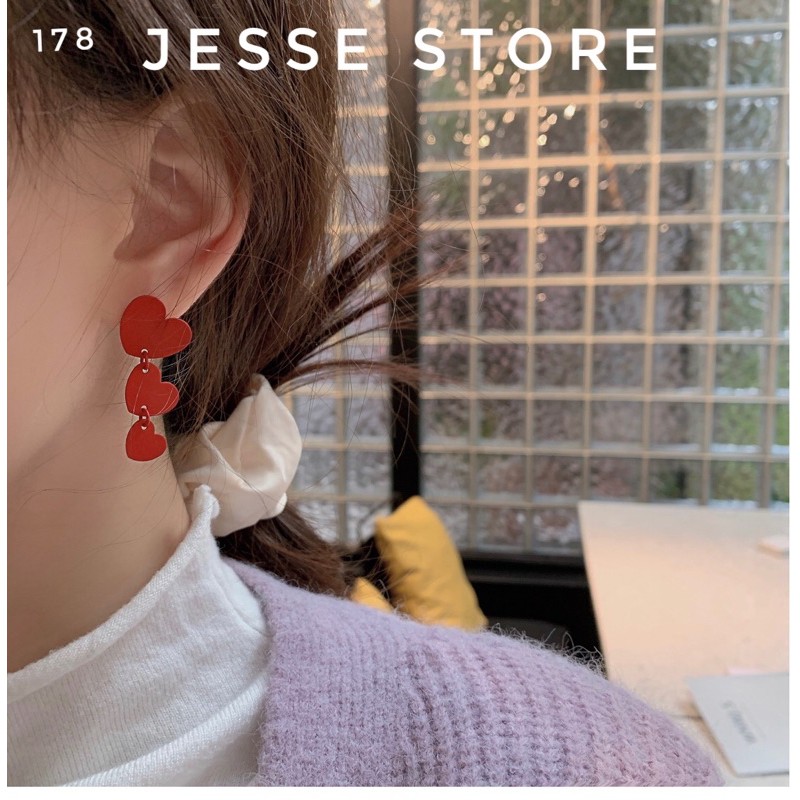 Bông tai trái tim Hàn quốc  đỏ 178- Jesse store