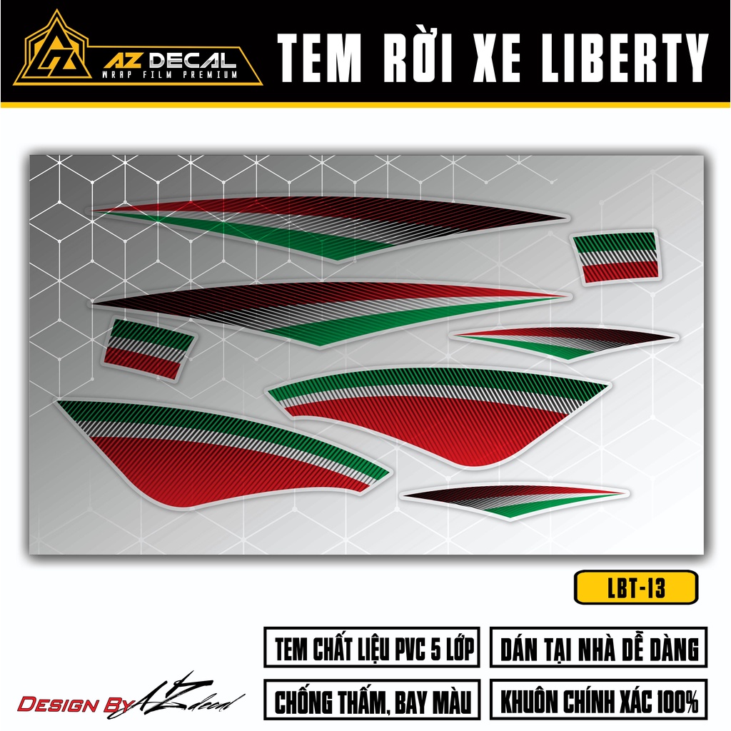 Tem Liberty 125 Đỏ Xanh Trắng | LBT-13 | Decal Dán Xe Máy Liberty Chống Nước Bền Màu Dễ Dán Tại Nhà