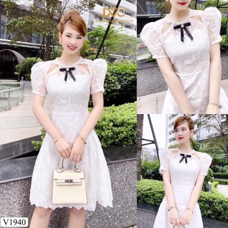 Đầm thiết kế chất ren hàn cao cấp hai lớp dáng xòe nhẹ tiểu thư V1940
