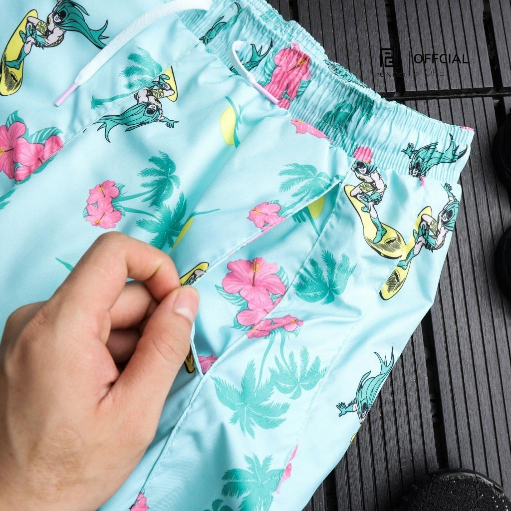 Quần short nam đi biển vải dù, hoạ tiết đơn giản có dây rút PUNDO QSPD033