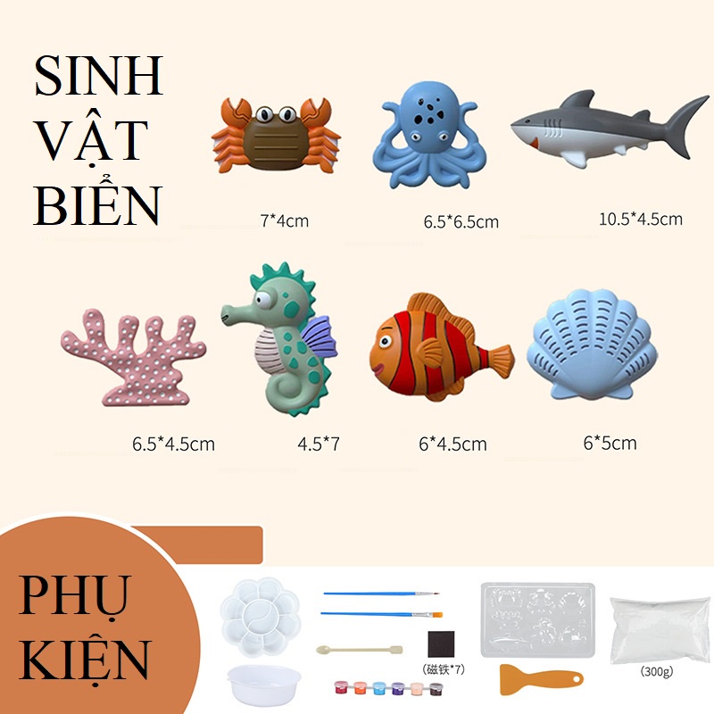 Tượng tô màu bộ đồ chơi tượng tô màu tự làm tại nhà cho bé kèm sẵn màu và cọ - HOBA