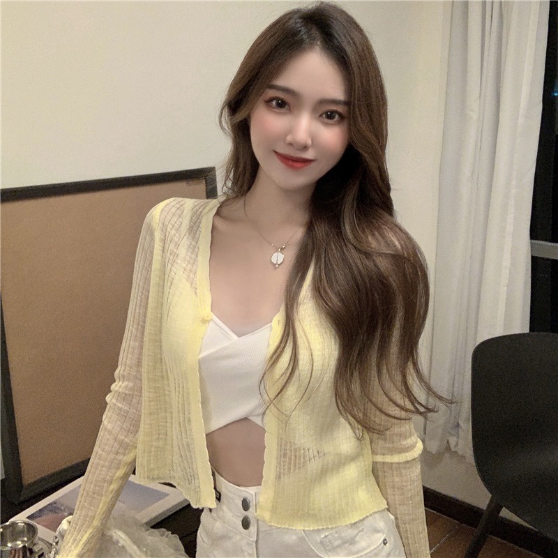 Áo Khoác Cardigan Dệt Kim Tay Dài Cổ Chữ V Chống Nắng Thời Trang Cao Cấp