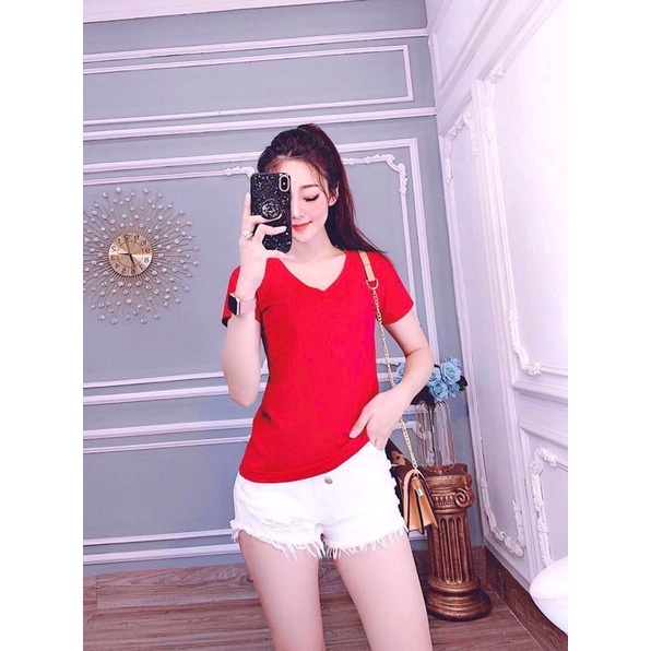 Áo THUN THÁI trơn cổ tim form vừa/rộng (bao chất đẹp)