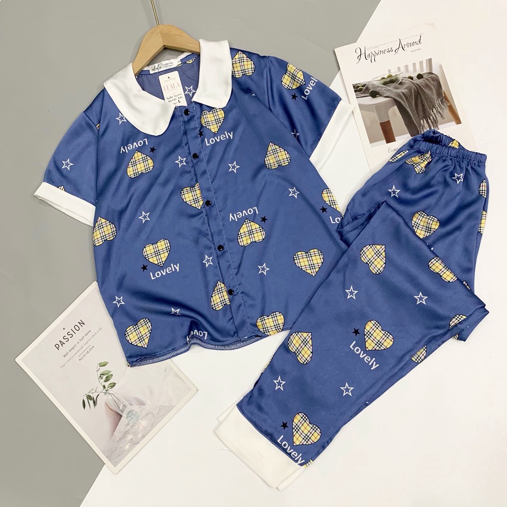 Bộ pijama lụa cộc dài lụa mango, satin mềm mịn💖độ co giãn nhẹ♥️màu sắc xinh yêu♥️hình in sắc nét💖full size💖không bai xù | BigBuy360 - bigbuy360.vn