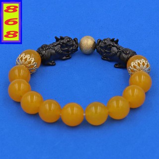[Mệnh Kim, Thổ] Vòng Tay Phong Thủy Màu Vàng 12 Ly KMix Tỳ Hưu Đôi Inox VTAVTHHEV12 - Phong thủy 868