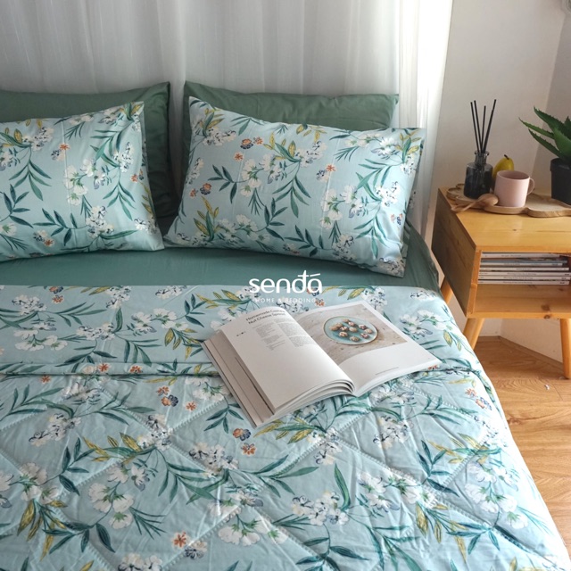 Bộ ga gối chăn vải cotton lụa hàn quốc