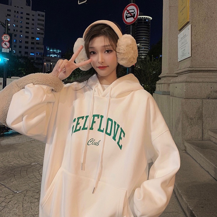 Áo hoodie ZHELIHANGFEI dài tay dáng rộng in họa tiết cá tính trẻ trung cho nữ