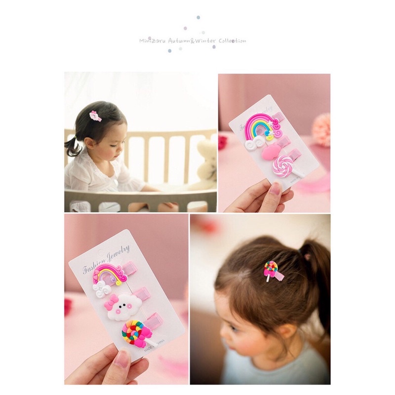 Set 3 Kẹp Tóc Cầu Vồng + Kẹo Mút + Đám Mây phong cách Hàn Quốc cho bé yêu ❤️