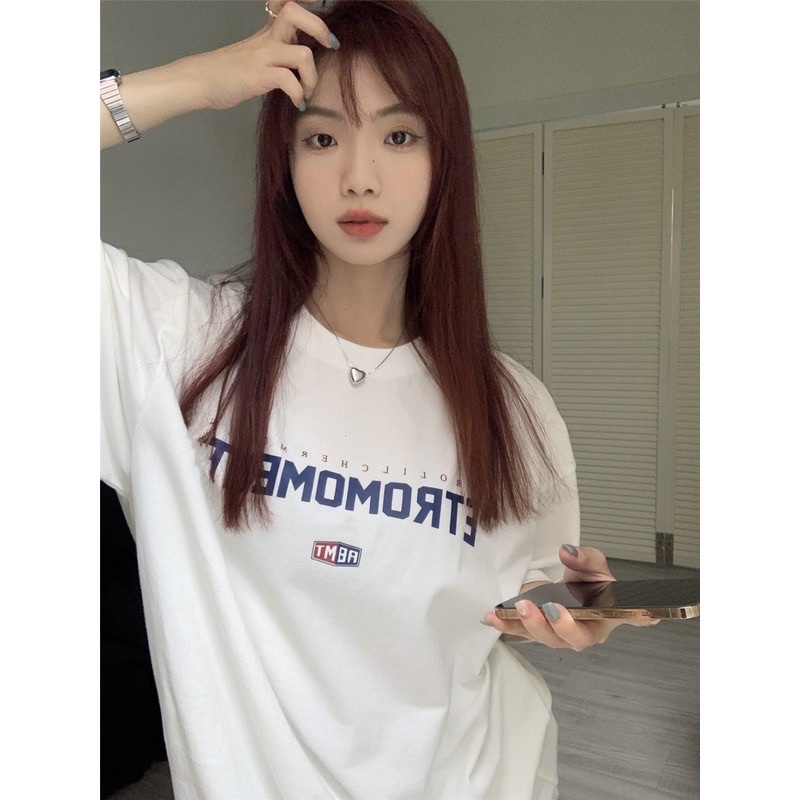 Áo thun phông logo tay nam nữ PINK tay lỡ form rộng RETROMOMENTS Unisex