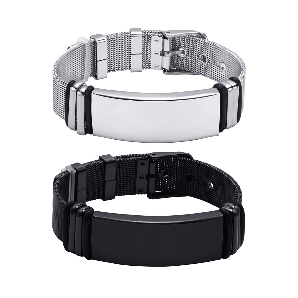 Vnox Vòng Tay Lưới Thép Titan Màu Đen Có Thể Điều Chỉnh Cho Nam