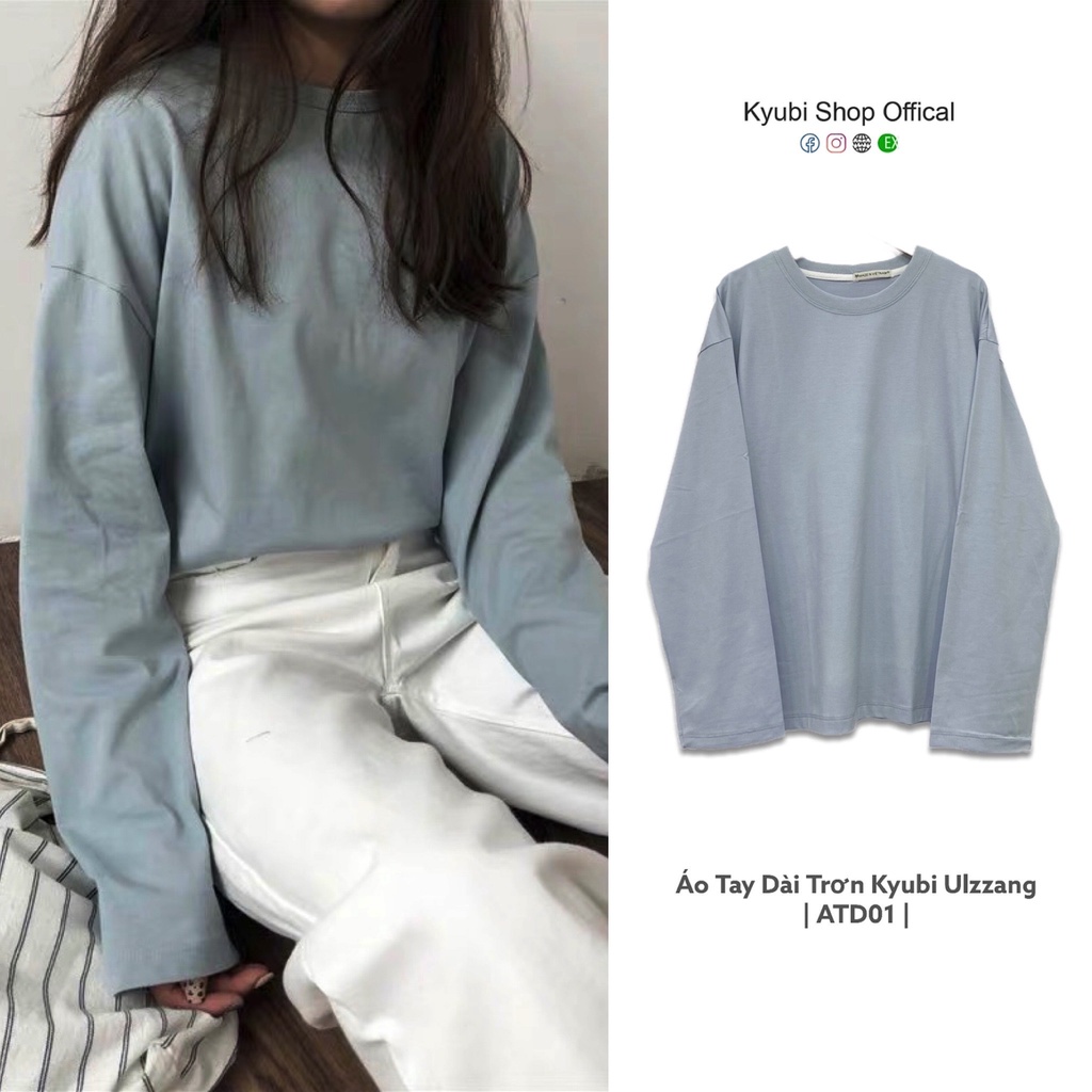 Áo thun DÀI TAY Ulzzang Kyubi Basic Tee phông trơn nữ lỡ form rộng sweater Hàn Quốc - Kyubi ATD01