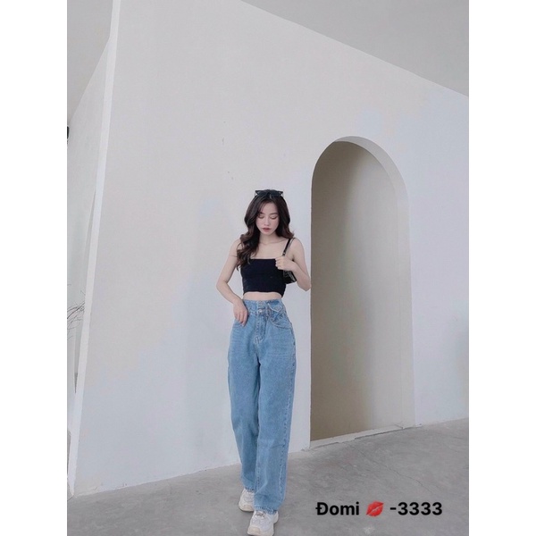 Quần Baggy Jean Nữ Lưng Cao 2 Nút Túi Nắp Kiểu  Hàng VNXK Ms3333