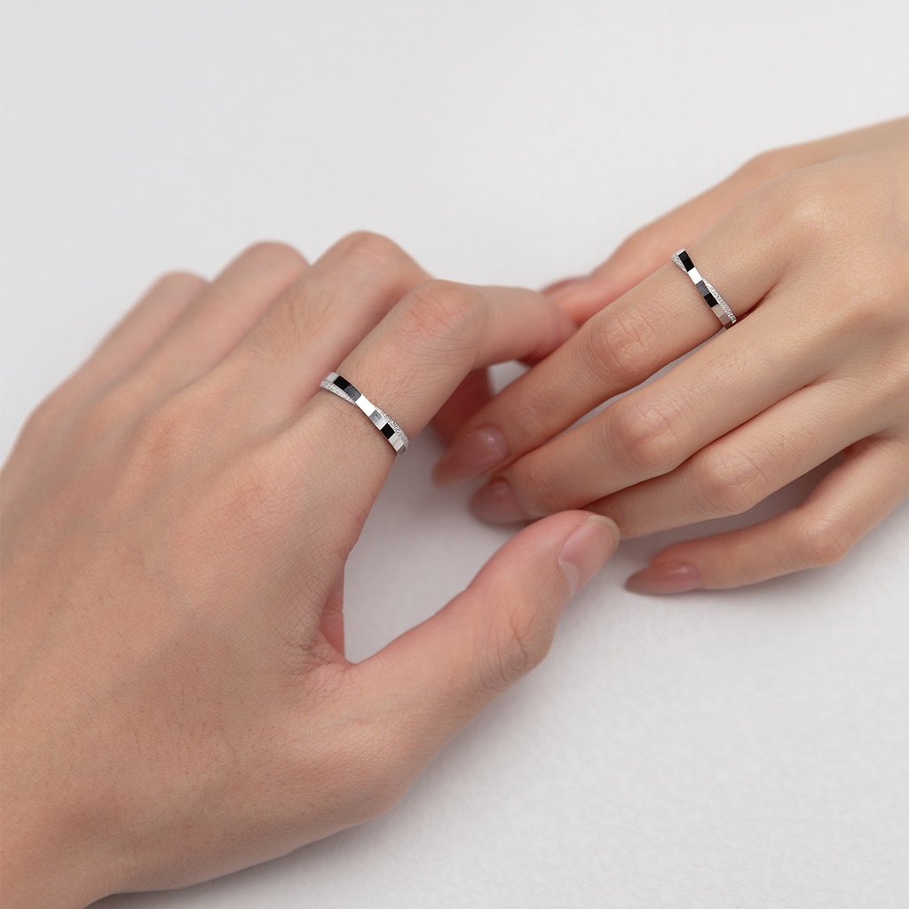 Nhẫn đôi nhẫn cặp nam nữ bạc s925 Bling Bling đan chéo lấp lánh Cá jewelry NĐ47