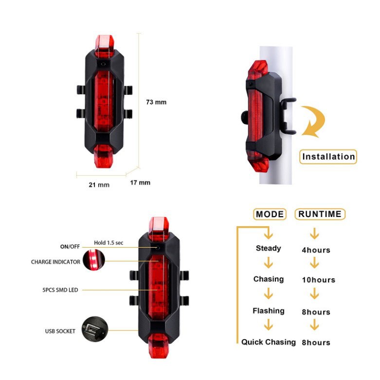 Đèn Xe đạp Thể Thao 2 TRONG MỘT BỘ USB Siêu Sáng Có Thể Sạc Lại Leo Núi Mặt đèn Pha Led Xe Máy