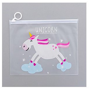 Hộp bút trong suốt hình hoạt hình unicorn, báo hồng loại to (17cm x 21cm)