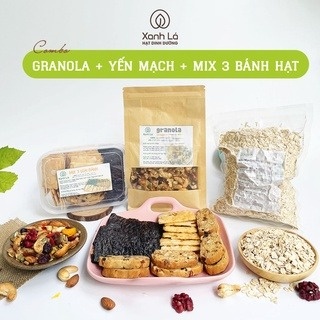 [Combo Eatclean] Granola Ăn Kiêng Siêu Hạt + Yến Mạch Giảm Cân + Bánh ăn kiêng mix 3 vị Xanh Lá