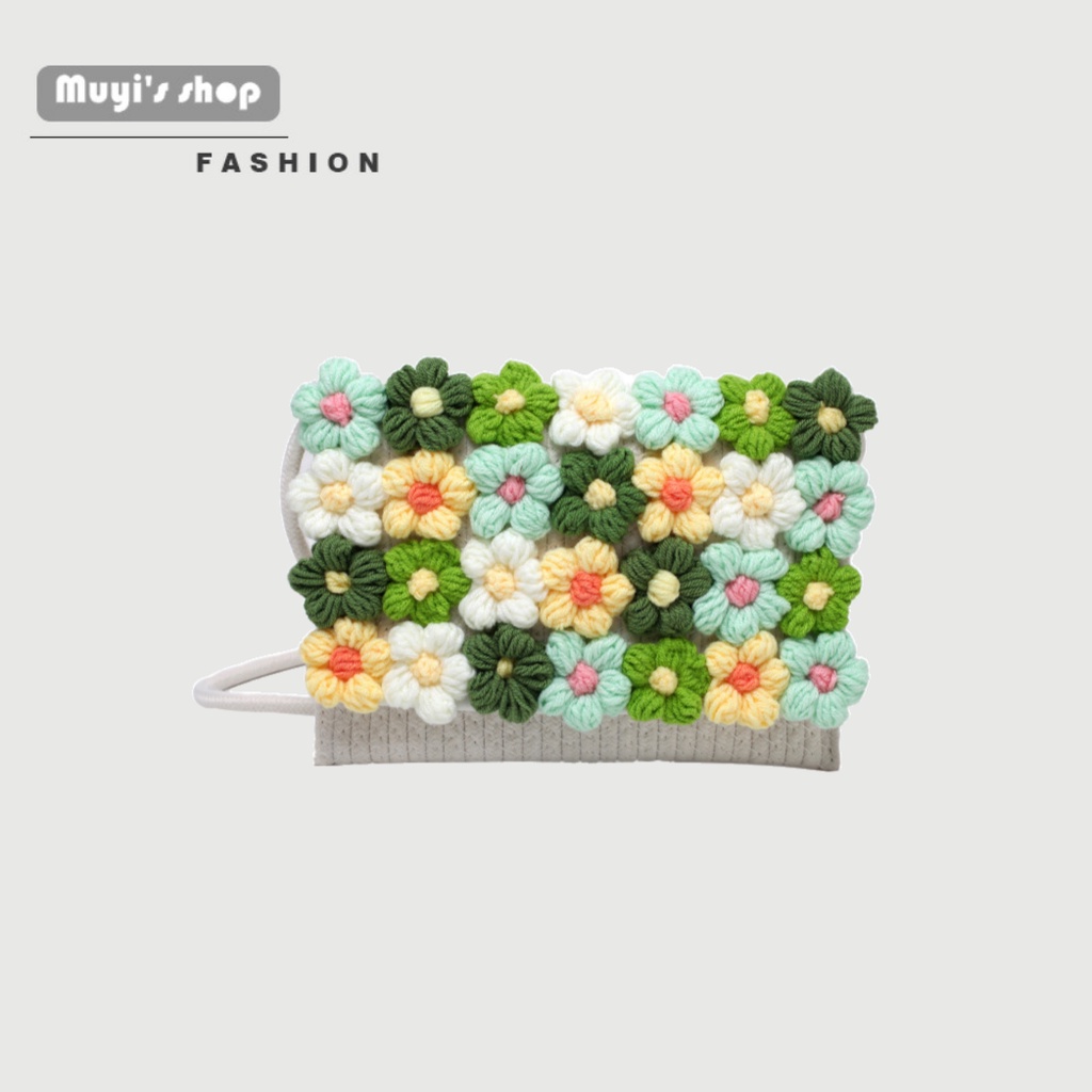 Túi Cói Đeo Vai Đính Hoa Dễ Thương Thời Trang Đi Biển Cho Nữ