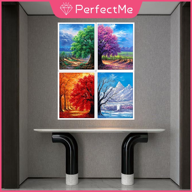 Bộ Tranh Đính Đá 5d Tự Làm 40x50cm Hình Cây Bốn Mùa