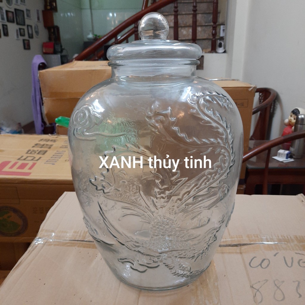 Chum thủy tinh họa tiết rồng phượng dày dặn - Dung tích - 25 lít