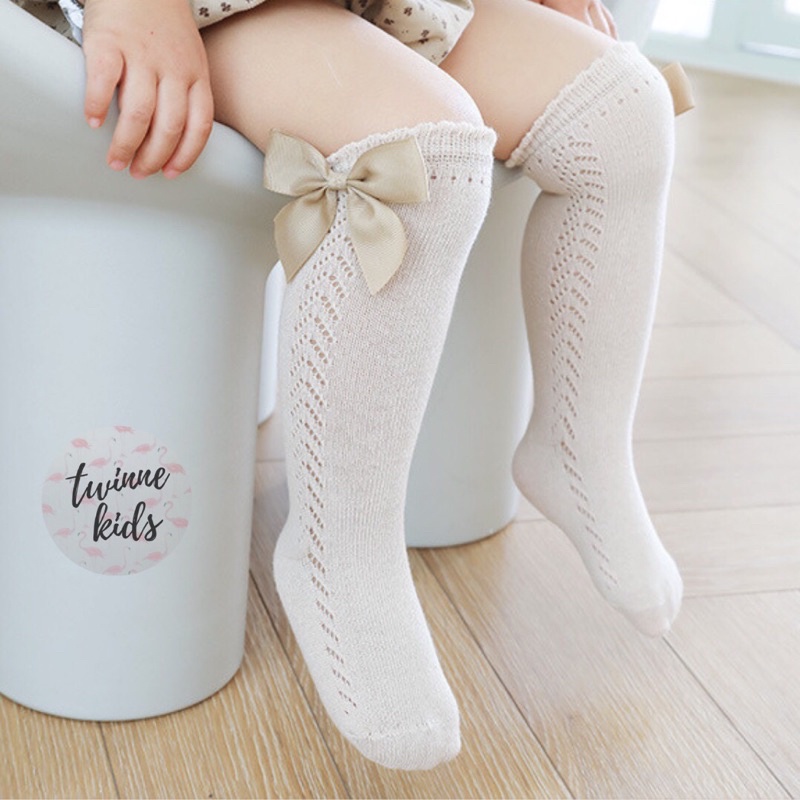 Tất nơ thu đông, tất sơ sinh có nơ chất liệu cotton co giãn cho bé gái 0-3 tuổi