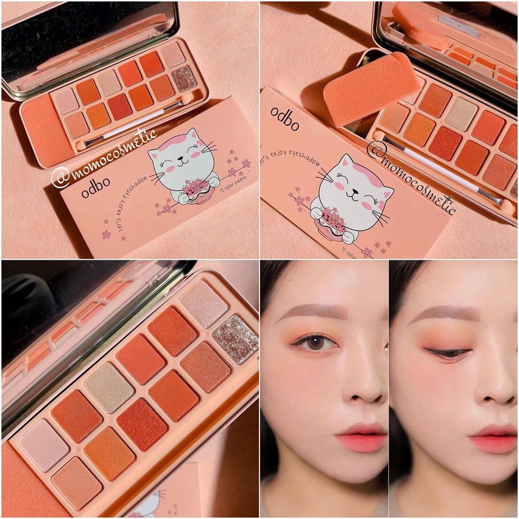 Bảng Phấn Mắt Tông Cam San Hô Có Nhũ Odbo Enjoy Eyeshadow OD297 No.02 - Màu Mắt Cam Đào Odbo