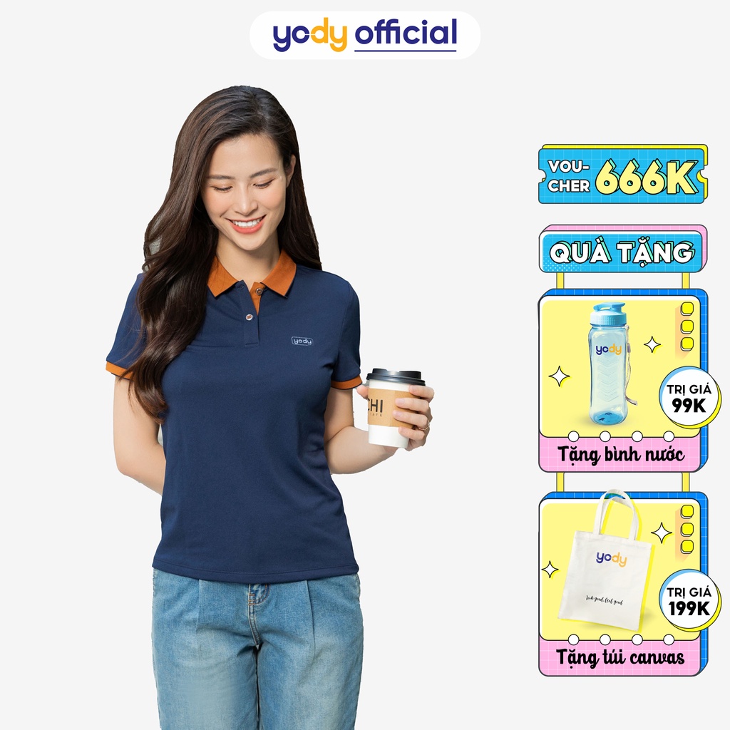 Áo Polo nữ YODY phông cộc tay, vải cotton cafe APN3700