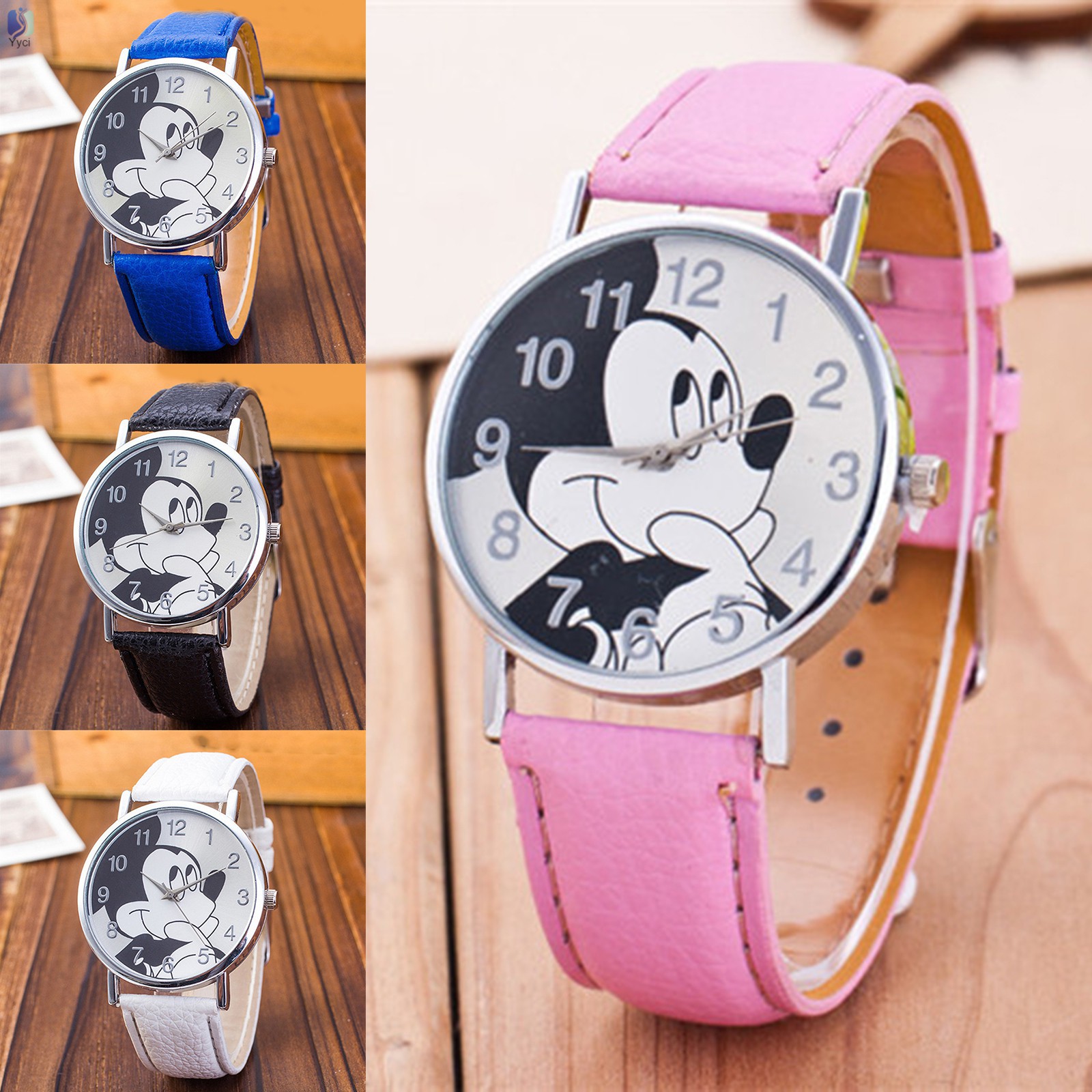 VN Đồng Hồ Nữ Dây Da Mặt Hình Chuột Mickey Dễ Thương