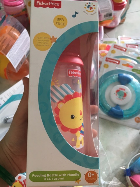 Bình sữa núm silicone 250ml Fisher Price có tay cầm-FP13 upass