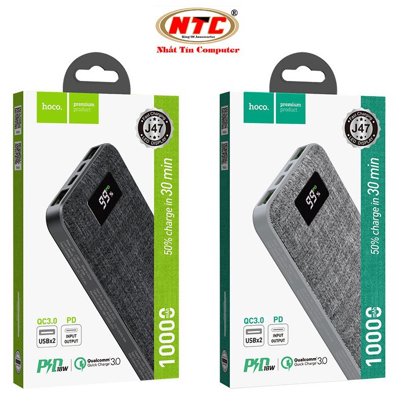 Pin sạc dự phòng Hoco J47 10000mAh lõi Polymer, 2 cổng sạc nhanh QC3.0 và 1 cổng TypeC đảo chiều PD18W - Hãng Phân Phối