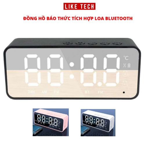Đồng hồ báo thức tích hợp loa Bluetooth không dây mặt gương vỏ kim loại cao cấp bán chạy 2022