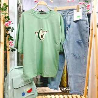 460k set áo thun xanh quần jean